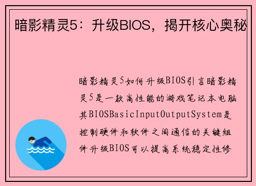 暗影精灵5：升级BIOS，揭开核心奥秘